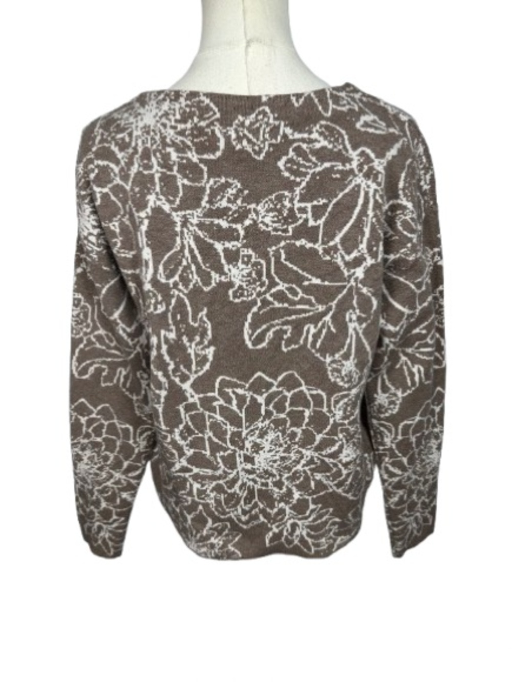 Cynthia Rowley Brown and White Floral Crewneck Sweater Size M - Picture 3 of 5